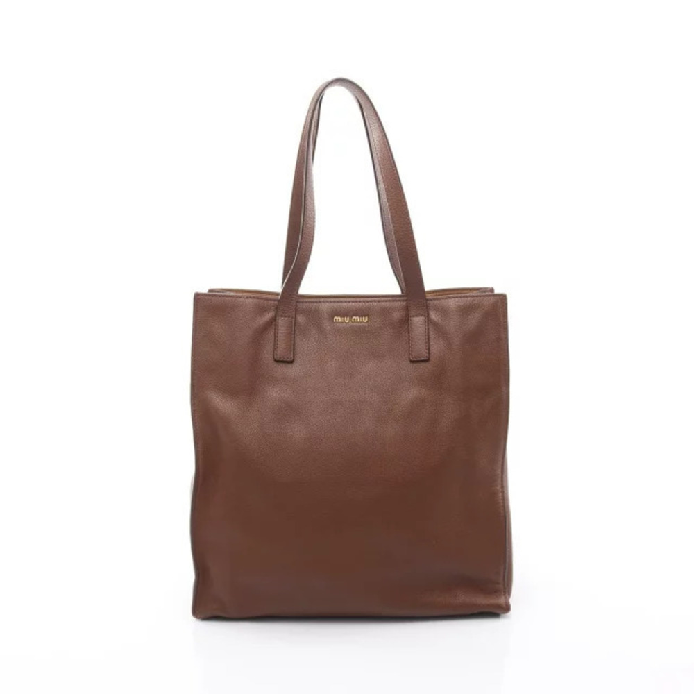 Miu Miu brown leather tote bag dual shoulder embossed logo